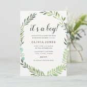 グリーンかわいらしボホリースベビーシャワーボーイ招待状 招待状 (スタンド正面)