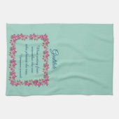 グリーンかわいらし&ピンクローズ感謝 キッチンタオル (横)