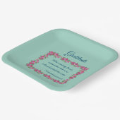 グリーンかわいらし&ピンクローズ感謝 ペーパープレート (傾斜あり)