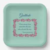 グリーンかわいらし&ピンクローズ感謝 ペーパープレート (正面)