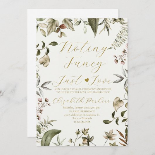 グリーンがあるだけ、特別なものは何もなし。ただ愛を祝う二人だけの結婚式 招待状 (正面/裏面)