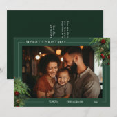 グリーンがかったフラットなホリデーカード（写真付き） シーズンカード (正面/裏面)