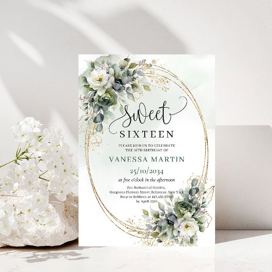 グリーンがかったボタニカルなSweet Sixteenボホスタイルの招待状 招待状