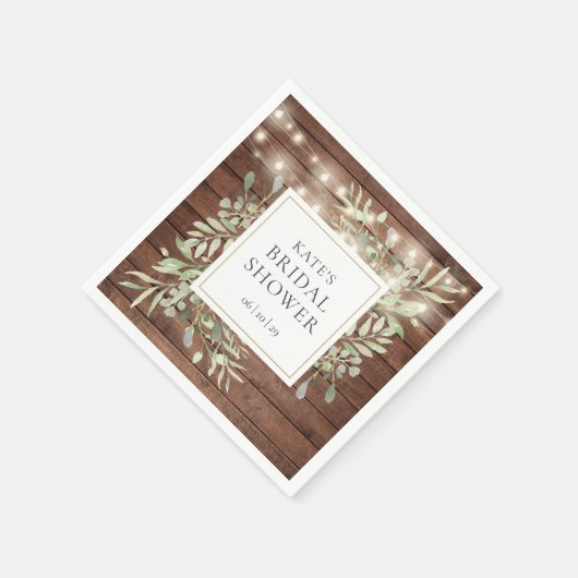 グリーンがかった木製のストリングライト ブライダルシャワー スタンダードカクテルナプキン (角)