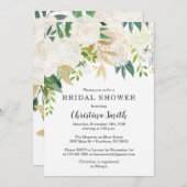 グリーンがアクセントの白い花のウェディングシャワー招待状 招待状 (正面/裏面)