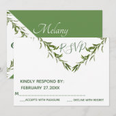 グリーンがエレガントな幾何学的な葉の枝 RSPV 招待状 (正面/裏面)