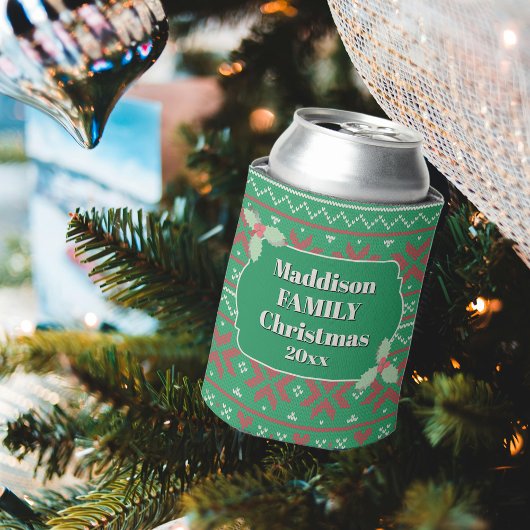 グリーンが基調のレトロなアグリークリスマスセーター 缶クーラー