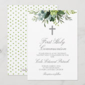 グリーンが彩るファーストコミュニオン 招待状 (正面/裏面)