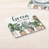 グリーンが新しいブラック スクエアペーパーコースター (アングル)