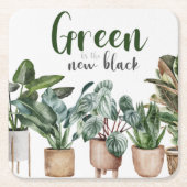 グリーンが新しいブラック スクエアペーパーコースター (正面)