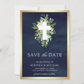グリーンが美しいカトリックのネイビーブルーの結婚式Save The Date セーブザデート (正面)