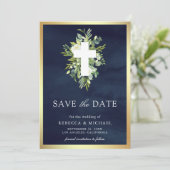 グリーンが美しいカトリックのネイビーブルーの結婚式Save The Date セーブザデート (スタンド正面)