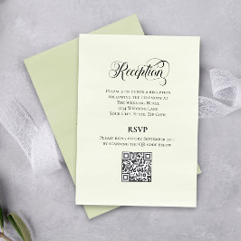 グリーンが美しいカリグラフィーのウエディングQRコードデザイン Reception Elegant エンクロージャーカード