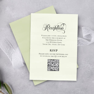 グリーンが美しいカリグラフィーのウエディングQRコードデザイン Reception Elegant エンクロージャーカード