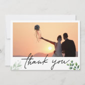 グリーンが美しいモダンな結婚式の写真入り御礼カード サンキューカード (正面)