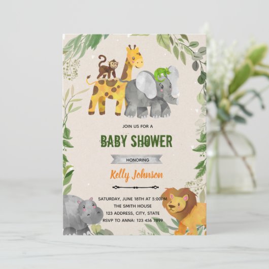 グリーンが茂る動物園の動物スイートテーマの招待状 招待状 (スタンド正面)