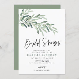 グリーンが豊かな地中海 オリーブの枝 ブライダルシャワー 招待状