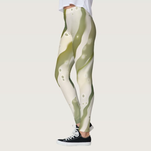 グリーンきらめくクリエイティブフロー抽象芸術アート レギンス (左)