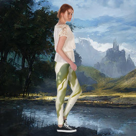 グリーンきらめくクリエイティブフロー抽象芸術アート レギンス