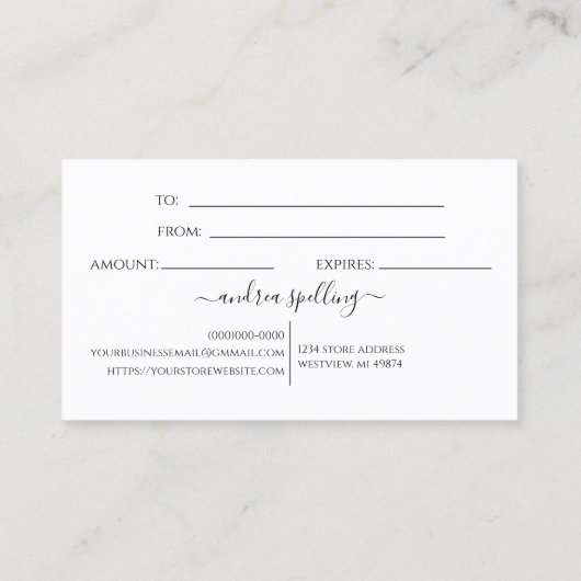 グリーンきらめくクリスタル店ギフトカード 名刺 (裏面)