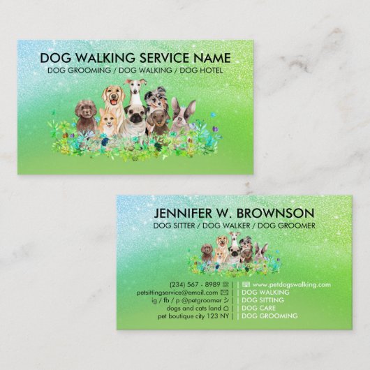 グリーンきらめくドッグウォーカー 名刺 (正面/裏面)
