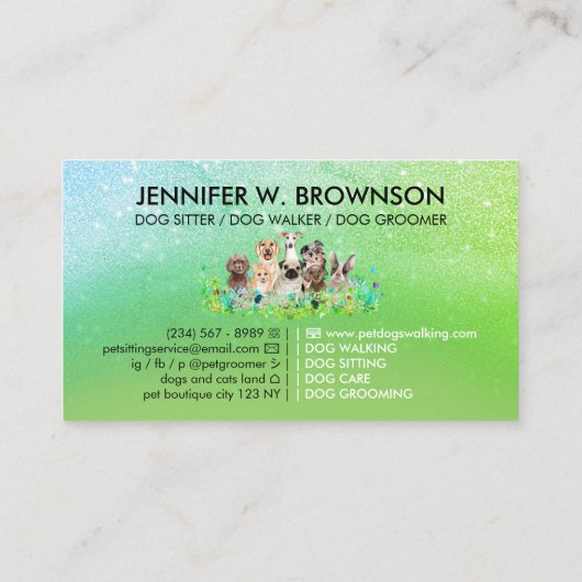 グリーンきらめくドッグウォーカー 名刺 (裏面)