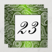 グリーンきらめくホワイトレースペイズリーテーブル番号 招待状 (正面/裏面)
