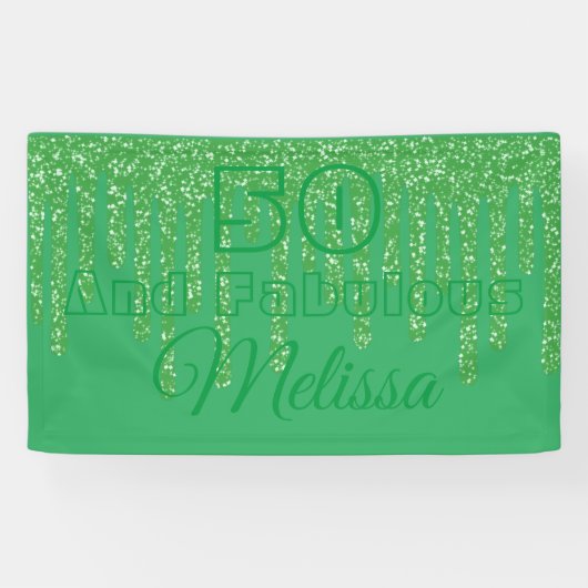 グリーンきらめく50と素晴らしい誕生日バナー 横断幕 (横)