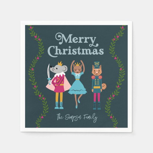 グリーンくるみ割りバレエのクリスマス スタンダードカクテルナプキン (正面)