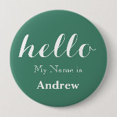 グリーンこんにちは私の名前はネームバッジ 缶バッジ (正面)
