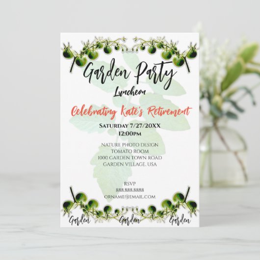 グリーンさくらんぼトマトフォトガーデンパーティの招待状 招待状 (スタンド正面)