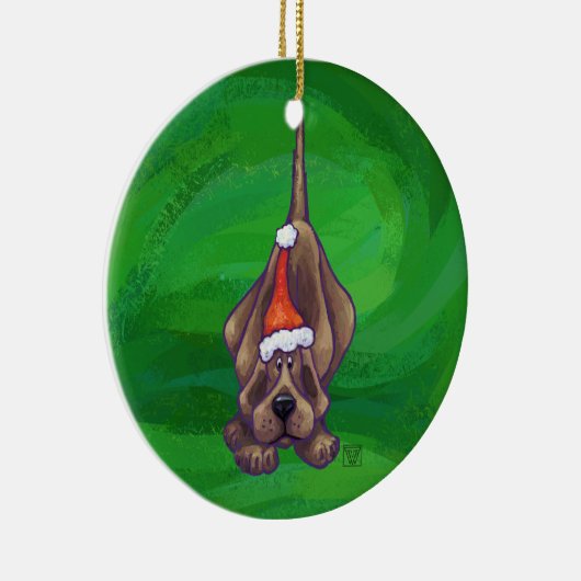 グリーンでのハウンドドッグのクリスマス セラミックオーナメント (右)
