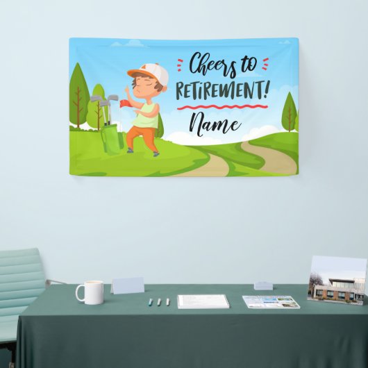 グリーンで幸せなゴルファーとゴルフ幸せな退職 横断幕 (トレードショー)