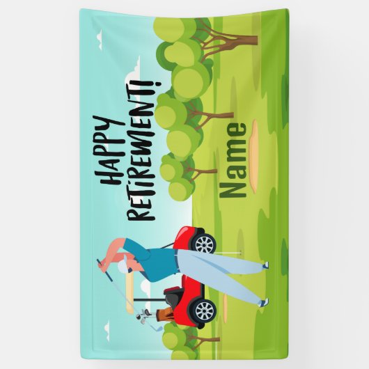 グリーンで幸せなゴルファーとゴルフ幸せな退職 横断幕 (縦)