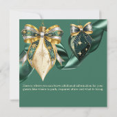 グリーンとはっきりした金ゴールドホリデーバウブルズウィズリボン 招待状 (裏面)