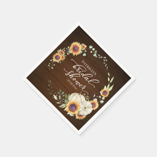 グリーンとひまわりとカボチャの秋の結婚前お披露目パーティー スタンダードカクテルナプキン (角)