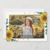 グリーンとひまわりの卒業パーティー2枚の写真 招待状 (裏面)