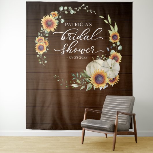 グリーンとひまわりの秋のブライダルシャワー背景 タペストリー (インサイチュ)