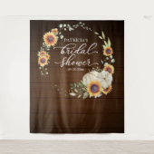 グリーンとひまわりの秋のブライダルシャワー背景 タペストリー (正面)