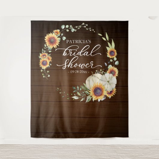 グリーンとひまわりの秋のブライダルシャワー背景 タペストリー (正面)