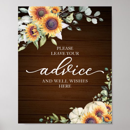 グリーンとひまわりの ブライダルシャワー アドバイスサイン ポスター (正面)