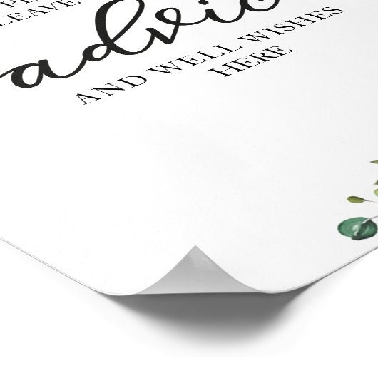 グリーンとひまわり ブライダルシャワーのアドバイスサイン ポスター (角)