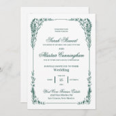 グリーンとアイボリーのエレガントな手描き招待状 サンキューカード (正面/裏面)