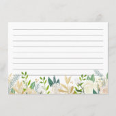 グリーンとアイボリーの花をあしらったウェディングシャワーのレシピカード エンクロージャーカード (裏面)