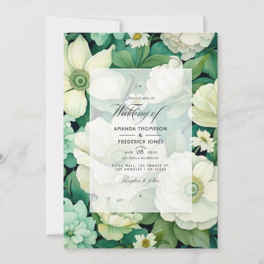 グリーンとアイボリーフローラ結婚の 招待状 (正面)