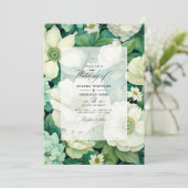 グリーンとアイボリーフローラ結婚の 招待状 (スタンド正面)