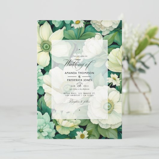 グリーンとアイボリーフローラ結婚の 招待状 (スタンド正面)