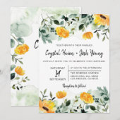 グリーンとイエローの秋の花のウェディング招待状 招待状 (正面/裏面)