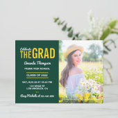 グリーンとイエローの金ゴールド卒業パーティー招待状 招待状 (スタンド正面)