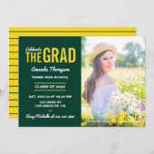 グリーンとイエローの金ゴールド卒業パーティー招待状 招待状 (正面/裏面)